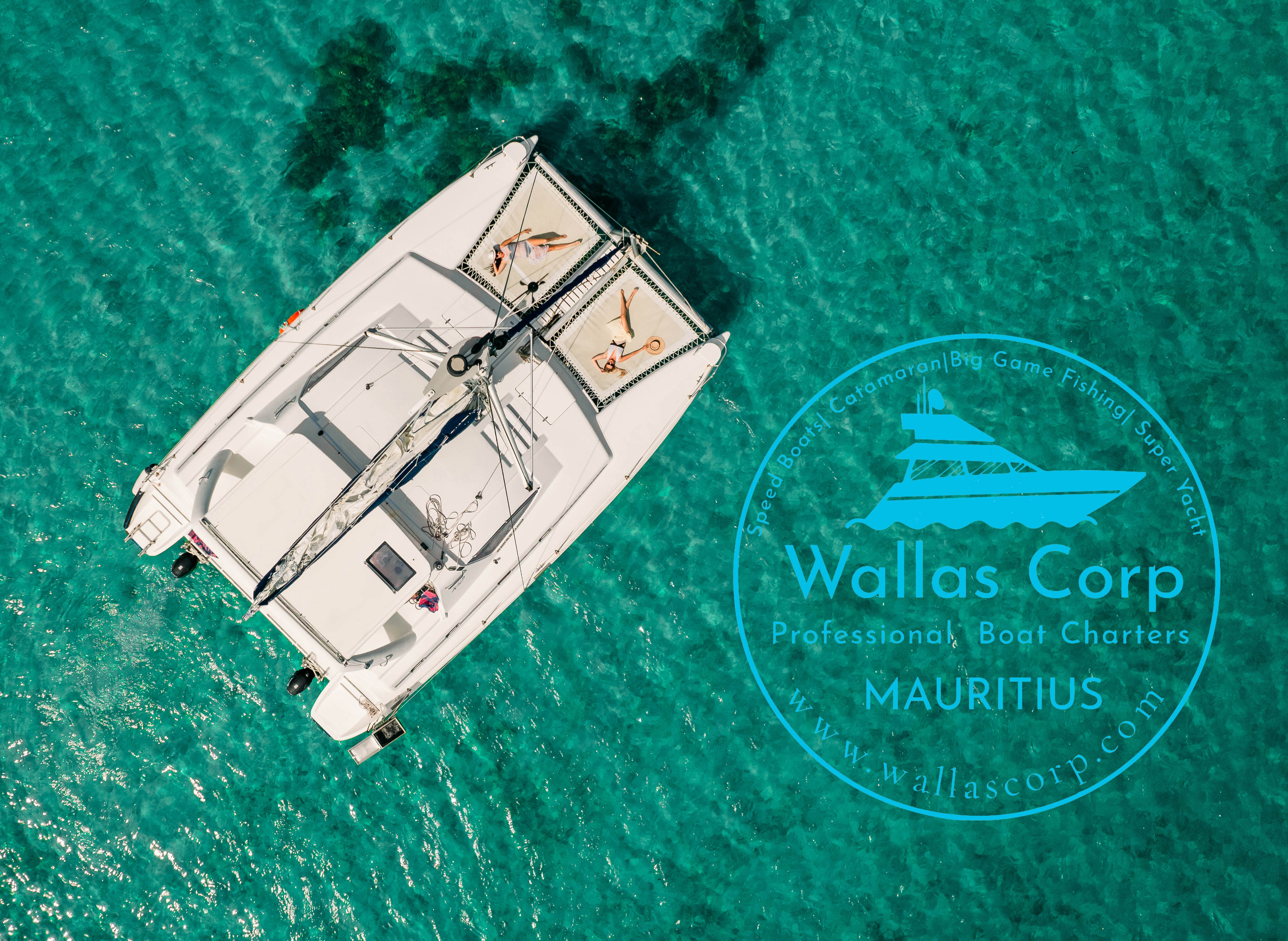Catamaran sailing along the coast of Mauritius