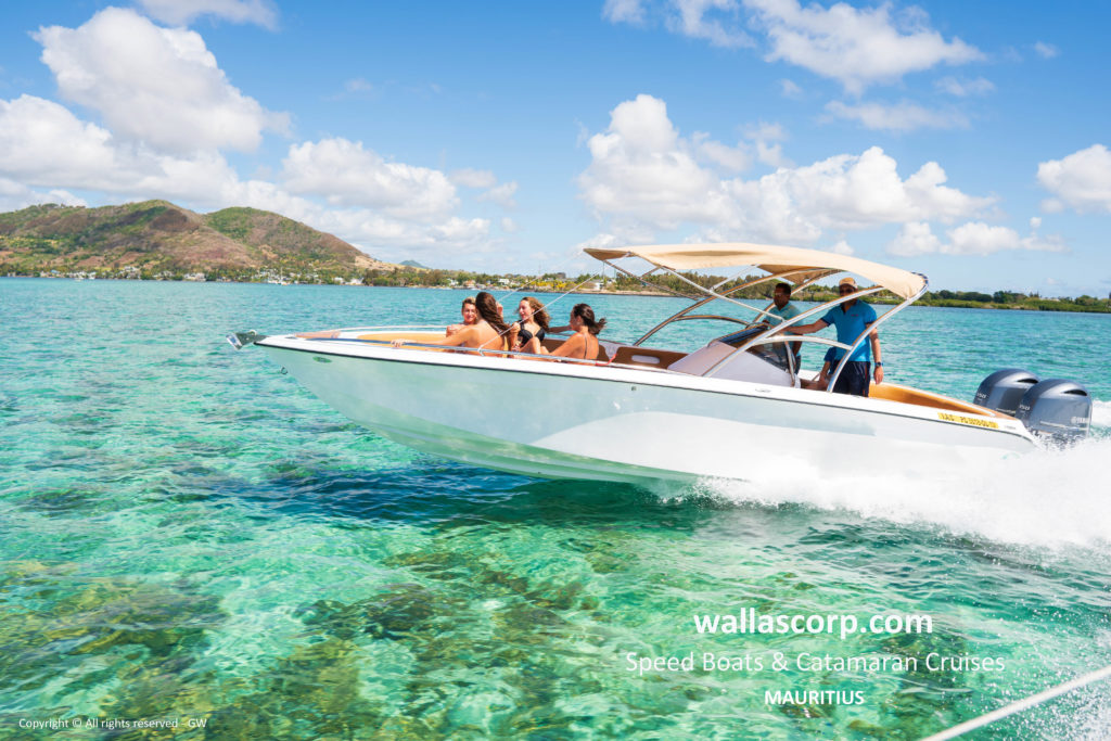 Speedboat on the turquoise waters of Mauritius